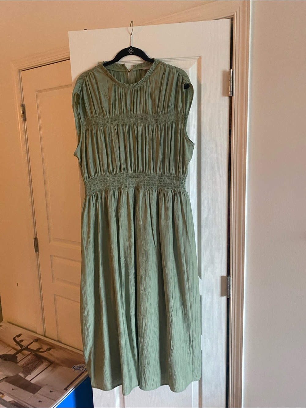 H&M Sleeveless Smocked Waist Midi Dress in Sage Green